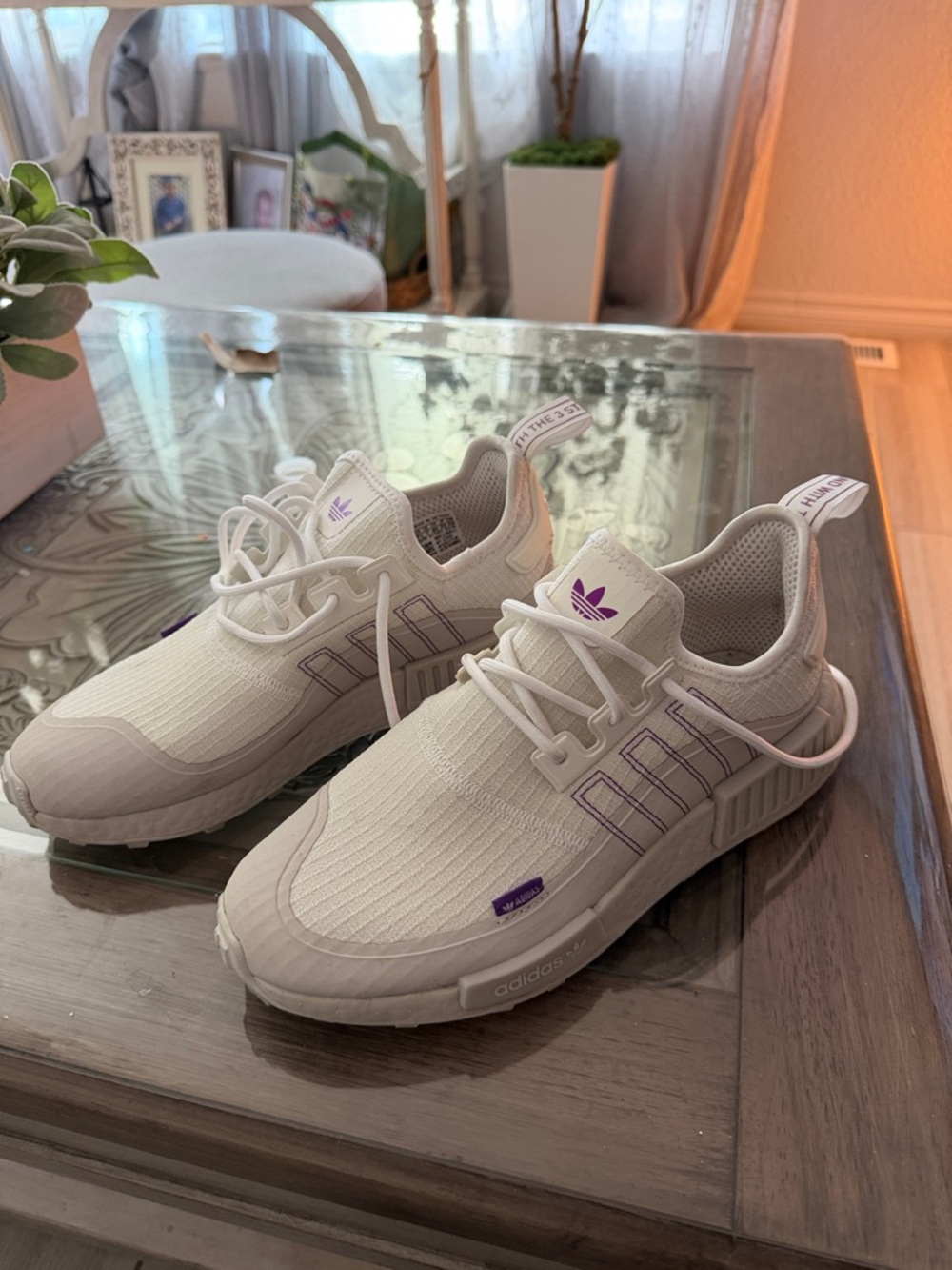 adidas Women's White and Purple Athletic Sneakers